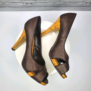 Nine West Woven Peeptoe Shoes Size 7.5